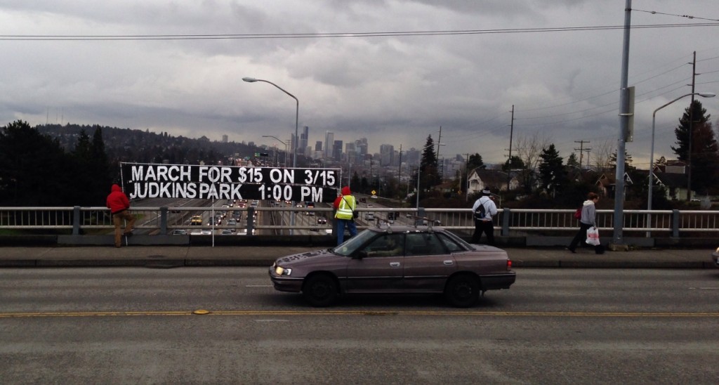 Banner Drop over I-5 in Seattle